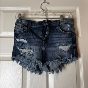 Eunina Distressed Dark Blue Denim Cutoff Shorts Xs